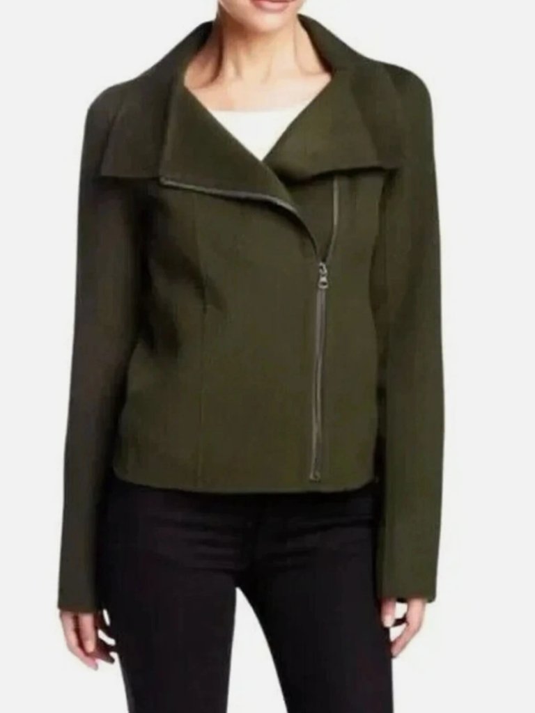 Vince Olive Green Wool Blend Asymmetrical Zip Moto Jacket Small